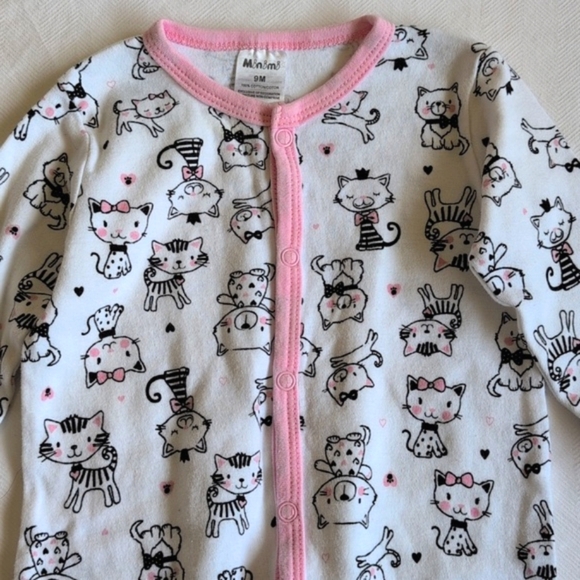 minimi kitten print cotton snap footie sleeper pajamas 9 months baby girl - Picture 3 of 5